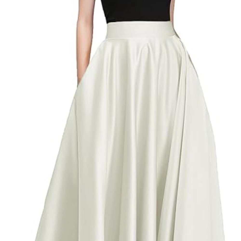 Honey Qiao Ivory Satin Floor-Length Maxi Skirt High-Waist Party NWT